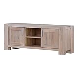 MÖBEL IDEAL TV-Lowboard TV-Bank Braxton Massivholz Holz Eiche massiv weiß gekälkt Breite 170 cm Tiefe 47 cm Höhe 64