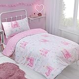 Sleepdown Magical Fairytale Kingdom Einhorn Rosa Weiß Schmetterlinge Weich Pflegeleicht Bettbezug Steppdecke Bettwäsche-Set mit Kissenbezug – Einzelbett (135 cm x 200 cm), Poly
