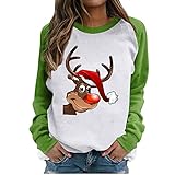 FIRSS Damen Weihnachten Sweatshirt Rundhals Weihnachts Hoodie mit Weihnachtsdruck Casual Bluse Locker Kaputzenpullover Winter Warme Langarm mit Weihnachtszwerg Lang Sweater Weihnachtsp