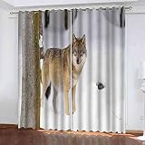 CJGOSN Blickdicht Gardinen mit Ösen Verdunkelungsvorhang Schallschutz Vorhang Tierwolf im Schnee Geräuschreduzierung Vorhang für Kinderzimmer Schlafzimmer 132x244cm(BxH) 2er S