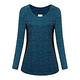 Langarm-Trainingsshirts FüR Damen Yoga Workout Sport Laufshirt Tops Fitnessstudio Sportlich Laufen Yoga Tunika Activewear Mit Feuchtigkeitstransport (XL,Blau)