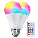 REYLAX Farbige Leuchtmittel LED RGBW Lampe E27 10W, Dimmbare Edison Glühbirne Lampen Dual Memory 12 Farben Smarte LED Birnen, Kabellos Fernbedienung inklusive, für Haus Bar KTV Party Dec (2-er Pack)
