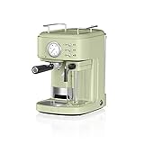 Swan Retro One Touch SK22150GN Express Halbautomatisch Kaffeemaschine, Espresso und Cappucino, 15 Bar, 0,5L Tank mitMilchaufschäumer, 1,7L, Großer oder kleiner Tasse, Vintage Design, Grün, 1200W