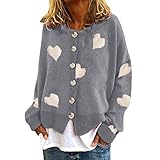 Herbst Und Winter Casual Fashion Damen Rundhalsausschnitt Love Printing Langarm Einreiher Pullover Lose Bequeme Pullover Jacke D