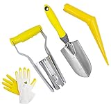 Jardineer Zwiebelpflanzer, 4-teiliges Automatikpflanze Set mit Dibber, Gartenkelle und Gartenhandschuhe, Blumenzwiebel Pflanzer mit Auslöseautomatik und Tiefensk