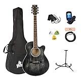 Winzz Akustikgitarre Schwarz, Westerngitarre 40 Zoll, Gitarre Anfänger Set mit Gitarre Tonabnehmer, Gitarrenständer, Gitarren Plektrum, Gitarrengurt, Gitarrenstimmgerät, G