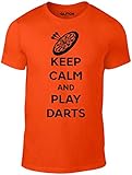 Reality Glitch Herren Keep Calm and Play Darts T-Shirt (Orange, X-Large)