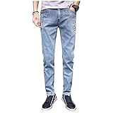 YANGPP Herren Jeans Knöpfe Grau Supper Skinny Stretch Denim Jogger Biker Moto Jeans Männlich, Grau, 29