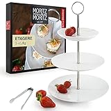 Moritz & Moritz Obst Etagere 3 Etagen - Inkl. Zange - Aus hochwertigem Porzellan – Moderne Küchen Deko oder Party Deko – Perfekt als Obstschale für Obst Aufbewahrung, Muffins und Cupcak