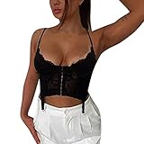 Damen Mode Weste gewickelt Brust Spitze einfarbig sexy Sling Korsett Top,Retro Drucken T-Shirt Pullover Oversize Oberteile Streetwear Elegant Tops Trägerlos Shirts Lose Blusen Eay