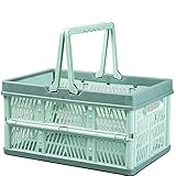 HUAPING Faltbar Plastik Lagerkisten Multifunktionale Behälterkorb Küche Falten Aufbewahrungskorb Dauerhaft Stapelbare Obst Gemüse Spielzeug Einkaufskorb (Green,43 * 31.5 * 25cm)