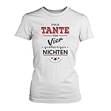 Stolze Tante von vier großartigen Nichten - Damen T-Shirt von Fashionalarm | Fun Shirt Geburtstag Geburt Geschenk Idee für Frauen Nachwuchs Nichte Kinder Kind Mädchen Baby Babies Vierlinge, Farbe:weiß;Größe:S