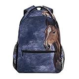 Pferd Vintage Farbe Schulrucksack für Jungen Mädchen Kinder Reisetasche Bookbag