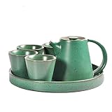 XJYJF Japanische Art Teekanne mit Griff und Teetassen Set Service for 4 Erwachsene Schöne Ausgezeichnete Wohnkultur Geschenk Tee Abendessen Set ，Keramik (Color : Green, Size : One Size)