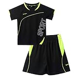 Alvivi Jungen Sportanzug Trainingsanzug Kurzarm T-Shirt Tops mit Shorts Jogginganzug Fußball Kleidung Sport Sommer Set Schwarz 158-164