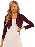 Allegra K Damen Elegant Bolero Shrugs Lace Insert Business Office Open Front Crop Cardigan, burgunderfarben, 30