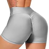 INSTINNCT Damen Geraffte Booty Shorts Kurz Leggings Hohe Taille mit Bauchkontrolle Short Grau S