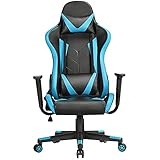 Yaheetech Gaming Stuhl Bürostuhl Ergonomisches Design Drehstuhl Sportsitz Chefsesse mit Wippfunktion Gamer Stuhl Höhenverstellbarer Kunstleder Racingstuhl (Schwarz-neonblau)