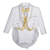 Lito Angels 5 Teiliges Anzüge & Sakkos Set für Baby Jungen, Gentleman Smoking Hochzeit, Anzug Weiss mit Gold Weste, Größe 3-4 Jahre 104