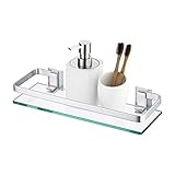 KES Duschablage Glas Duschregal Glasregal 8mm Ablage Bad Glasablage für Badezimmer Wandregal Badregal Wandmontage Aluminium Silber, A4126