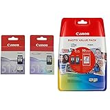 Canon PGI-512 BK / CL 513 Tintenpatronen, 2er Pack ( schwarz / farbig) & PG-540XL/CL-541 XL Druckertinte - hohe Reichweite + Fotopapier Value Pack Schwarz/ C/M/Y
