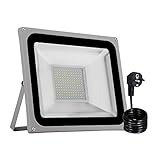 LeadGoods 100W LED Strahler mit Stecker,6500K Kaltweiß 8000LM LED Fluter Außenstrahler Flutlichtstrahler,Superhell IP65 Wasserdicht Aluminium Scheinwerfer Licht für Garten Garage Sportplatz Lag