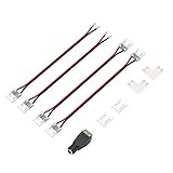 FCOB COB FOB 8MM Steckersatz für 2pcs 2PIN Breites Doppel-Einzelende mit 15cm Langer 20AWG-Verlängerungsdraht 2 Stück L-förmige Leiterplatte+2 Stück transparente Mittelstecker 1 Stück DC C