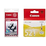 Canon Tintenpatrone PGI-520BK Doppelpack - schwarz 19 ml - Original für Tintenstrahldrucker & CLI-521 Y Original Tintenpatrone, 9ml gelb