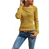 Damen Casual All-Match Langarm Top Bottoming Shirt Herbst Klassisch Einfarbig Unregelmäßiges Revers Mode Persönlichkeit Top Pullover L