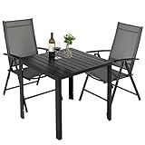 3-Teilige Balkonmöbel, Gartenmöbel, Bistro-Möbel-Set - Sitzgarnitur aus Aluminium-Tisch und Aluminium-Teslin-Hochlehner-Stühlen - Aluminium-Gestell, 7-Fach verstellbar - stabil und klappbar - schw