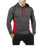 CFWL Herren T-Shirt Outdoor Fitness Kapuzen-T-Shirt Herren Solid Color Schnelltrocknendes Sport-Sweatshirt Slim Fit Schmales Hemd Mit Shirts & Hemden Gemustertes Hemd Freizeit Rot L