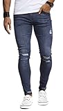 Leif Nelson Herren Jeans Hose Slim Fit Denim Blaue graue Lange Jeanshose für Männer Coole Jungen weiße Stretch Freizeithose Schwarze Cargo Chino Sommer Winter Basic LN9145 W33L32 Dunkel B
