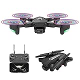 UKDSDGQ Mini Drohne mit Dual 4K Kamera HD LED-Streamer RC Quadrocopter Wifi FPV Übertragung APP Handy gesteuert Follow Me mit 2 Akkus 20 Minuten Flugzeit Headless Modus (Schwarz)