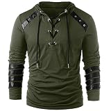QWERD Herren Kapuzenpullover Hoodie Sweatshirt Sweatjacke Pullover Sweat Hoody Langarm Mantel Schlank V-Ausschnitt Lace Up Kapuzenjacke Retro Leder Patchwork Hoodie Jumper Tops Frühling Herb