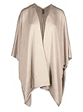 Zwillingsherz Poncho-Schal mit Baumwolle - Hochwertiges Cape für Damen - XXL Umhängetuch und Tunika mit Ärmel - Strick-Pullover - Sweatshirt - Stola für Sommer und Winter - Hellbeig