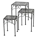 Spetebo Metall Pflanzenständer schwarz - 3er Set - Blumentopfständer Blumenhocker Hocker Beistelltisch eckig