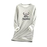 Zilosconcy Damen Fleece Pullover Winter Warme Unterhemd Sweatshirt Plus Dicker Samt Langarmshirt Lamm Kaschmir Pulli Langarm Shirts Oversize Weihnachtsdruck Oberteil Top