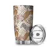 YJUHG Leopard Blätter 20oz Trinkbecher mit Deckel Doppelwand Edelstahl Kaffeetasse Isoliert Thermosflasche Umweltfreundliche Strohbecher Geschenke für Frauen Männlich Multicolor 600