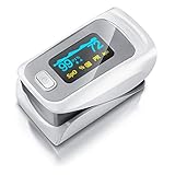 Medicinalis - Pulsoximeter Finger - SpO2 Pulsmesser – Fingerpulsoximeter - Messung von Puls und Sauerstoffsättigung am Finger – OLED Display - Batterieanzeige – Alarm – One Touch Bedienung