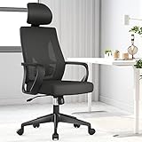 YONISEE Bürostuhl Ergonomisch Schreibtischstuhl Bürostühl mit Armlehne Verstellbarer Kopfstütze Lordosenstütze uftdurchlässiges Schwammsitz Stummrädern Mesh Office Chair Drehstuhl Chefsessel PC S