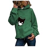 TYTUOO Damen-Shirt, Katzendruck, T-Shirt, langärmelig, einfarbig, Rundhalsausschnitt, bequeme Tunika, Freizeitkleidung, lockerer Pullover, Tops, leichte Bluse für Frauen Mädchen Damen, C-grün, Larg