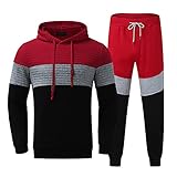 Yowablo Sweatshirt + Lange Hosenanzug Sportswear Herren Herbst und Winter 2-teilig Colorblocking Slim ( L,2Rot )