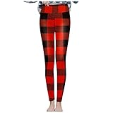 YANGQI Rot und schwarz kariert Schneeflocke Grüner Weihnachtsbaum drucken Weißes Plüschfutter Flanell Leggings warm Pyj