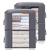 4 Stück Große Aufbewahrungstasche Schrank Organizer Set,90L Faltbar Kleideraufbewahrung mit verstärkt Griff,Stabilem Reißverschluss für Kleidung, Bettwäsche,Bettdecken, Steppdecke,Decken,