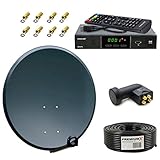 PremiumX Satelliten-Komplettanlage 60cm Satellitenantenne ALU Anthrazit SAT Quad LNB 50m Antennen-Kabel Satelliten-Receiver FullHD