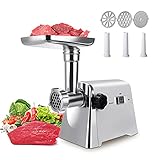 Trintion 2800W Elektrischer Fleischwolf Wurstmaschine Wurstfüller Edelstahl Aufsatz Füller Zerkleinerte Multi Küchenmaschine mit 3 Edelstahl Loch Scheib