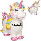 alles-meine.de GmbH große Spardose - süßes Einhorn - inkl. Name - stabile Sparbüchse - aus Kunstharz / Polyresin - mit Verschluss - 17,5 cm - Sparschwein - für Kinder & Erw