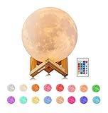 EXTSUD 15cm Mond Lampe 16 Farben 3D Mondlampe mit Fernbedienung Touchschalter eingebaut Batteriebetrieben dimmbar USB Wiederaufladbare Nachtlampe Schlafzimmer Dekorative Lichter fü