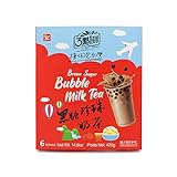 Bubble Tea 6 Sets - Brauner Zucker Milchtee mit Tapioka Perlen, einfach zuzubereiten - Authentisches Getränk aus Taiwan, ohne Konservierungsstoffe, Sets ohne Strohhalme (70g x 6)