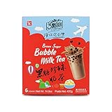 Bubble Tea 6 Sets - Brauner Zucker Milchtee mit Tapioka Perlen, einfach zuzubereiten - Authentisches Getränk aus Taiwan, ohne Konservierungsstoffe, Sets ohne Strohhalme (70g x 6)
